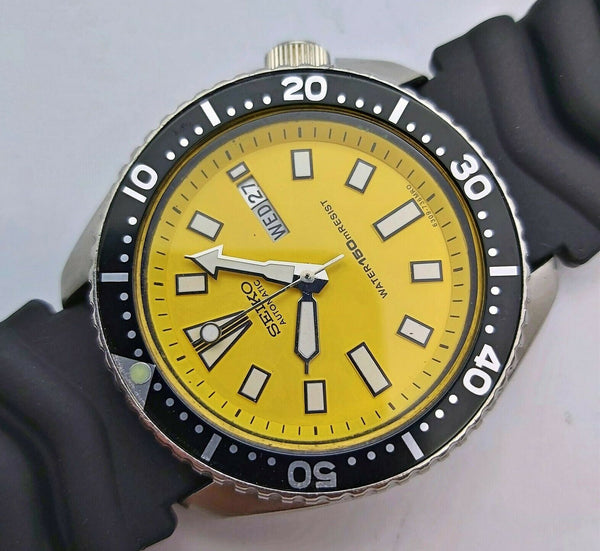85' SEIKO 6309 7290 MENS DATE AUTO 562313 YELLOW SUPERLUME EU SHIP SERVCD WATCH