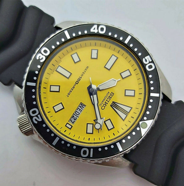 85' SEIKO 6309 7290 MENS DATE AUTO 562313 YELLOW SUPERLUME EU SHIP SERVCD WATCH