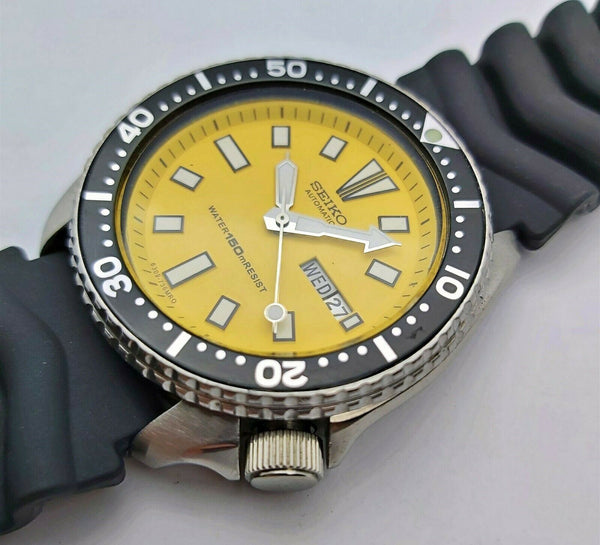 85' SEIKO 6309 7290 MENS DATE AUTO 562313 YELLOW SUPERLUME EU SHIP SERVCD WATCH
