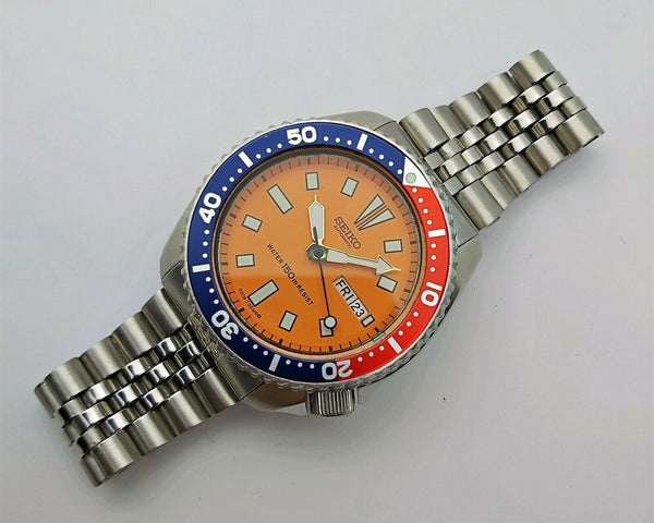 84' SEIKO 6309 7290 MENS DAY DATE 480548 ORANGE PEPSI EU SHIP SERVICED WATCH