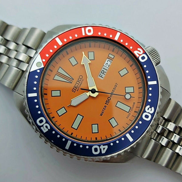 84' SEIKO 6309 7290 MENS DAY DATE 480548 ORANGE PEPSI EU SHIP SERVICED WATCH