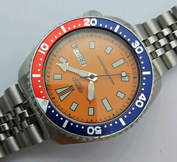 84' SEIKO 6309 7290 MENS DAY DATE 480548 ORANGE PEPSI EU SHIP SERVICED WATCH