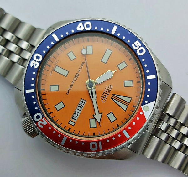 84' SEIKO 6309 7290 MENS DAY DATE 480548 ORANGE PEPSI EU SHIP SERVICED WATCH