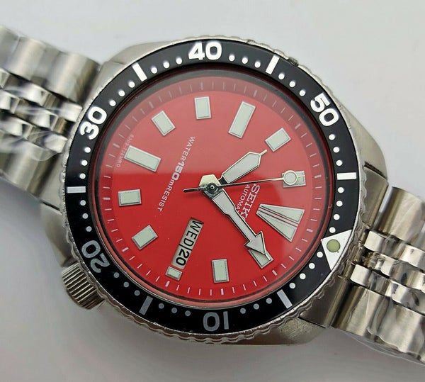 84' SEIKO 6309 7290 SS MENS DATE 400038 AUTO BLACK RED SERVICED WATCH EU SHIP