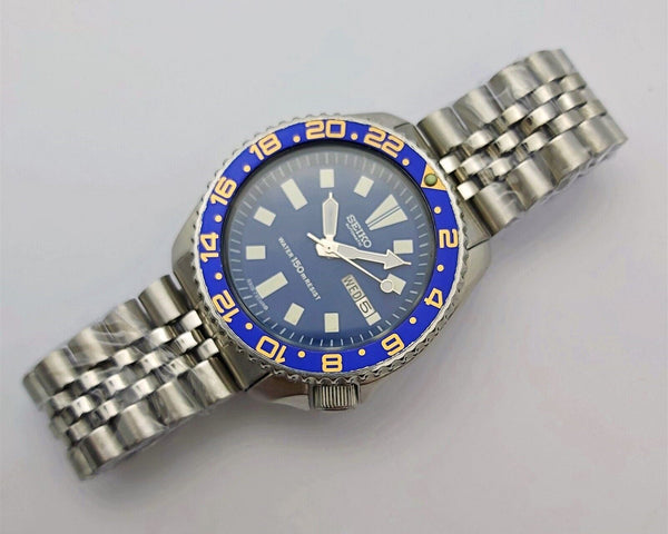 85' SEIKO 6309 7290 SS MENS AUTO BLUE PADI GMT 5D6500 SERVICED WATCH EU SHIP