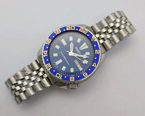 85' SEIKO 6309 7290 SS MENS AUTO BLUE PADI GMT 5D6500 SERVICED WATCH EU SHIP