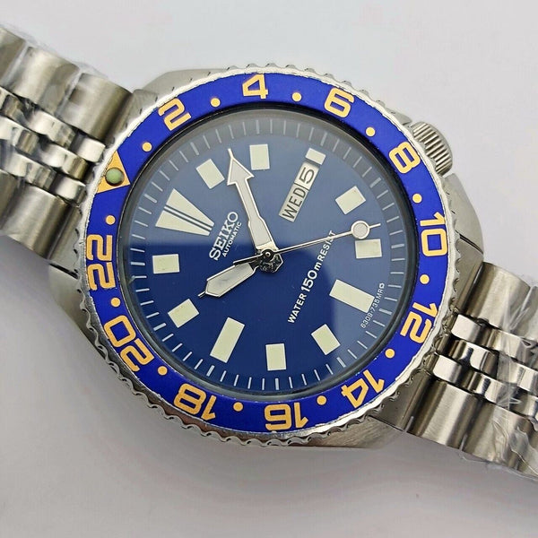 85' SEIKO 6309 7290 SS MENS AUTO BLUE PADI GMT 5D6500 SERVICED WATCH EU SHIP