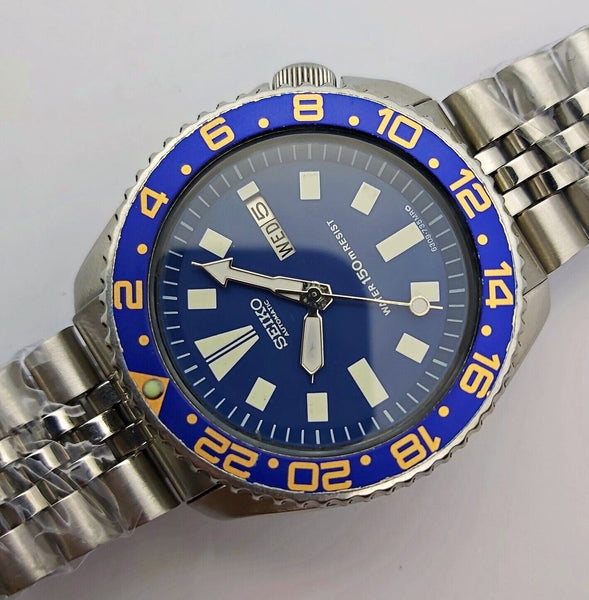 85' SEIKO 6309 7290 SS MENS AUTO BLUE PADI GMT 5D6500 SERVICED WATCH EU SHIP