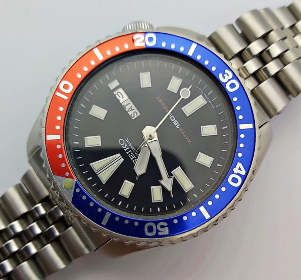 84' SEIKO 6309 7290 SS MENS DATE 4d2187 AUTOMATIC PEPSI EU SHIP SERVICED WATCH