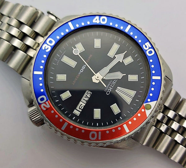 84' SEIKO 6309 7290 SS MENS DATE 4d2187 AUTOMATIC PEPSI EU SHIP SERVICED WATCH