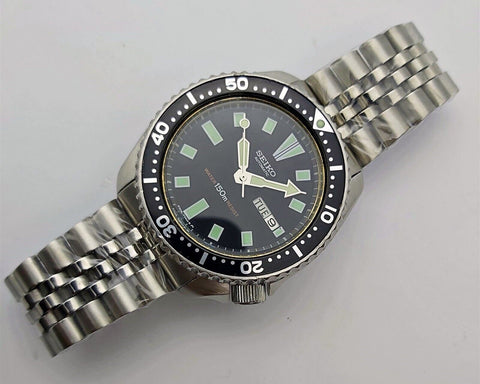 87' SEIKO 6309 7290 SS MENS DATE 747106 AUTOMATIC BLACK EU SHIP SERVICED WATCH