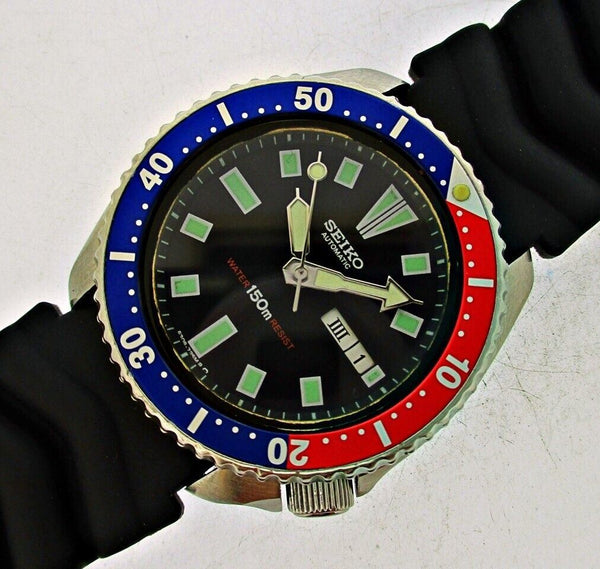 86' SEIKO 6309 7290 SS MENS DATE DIVE 620319 AUTO PEPSI SERVICED WATCH EU SHIP