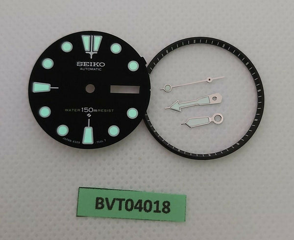 NEW WHITE INDEX SEIKO BLACK DIAL HANDS MINUTE TRACK SET 6309 7040 WATCH BVT04018