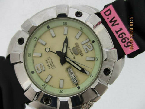 PROJECT FIX SEIKO 5 SPORTS 7S36 01Y0 SS BEZEL SEE THRU AUTO DAY DATE MENS WATCH