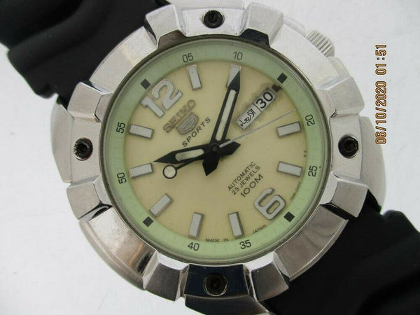 PROJECT FIX SEIKO 5 SPORTS 7S36 01Y0 SS BEZEL SEE THRU AUTO DAY DATE MENS WATCH