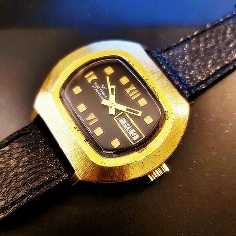PROJECT FIX  VINTAGE WALTHAM R73 HAND WIND MENS GOLD DAY DATE WATCH