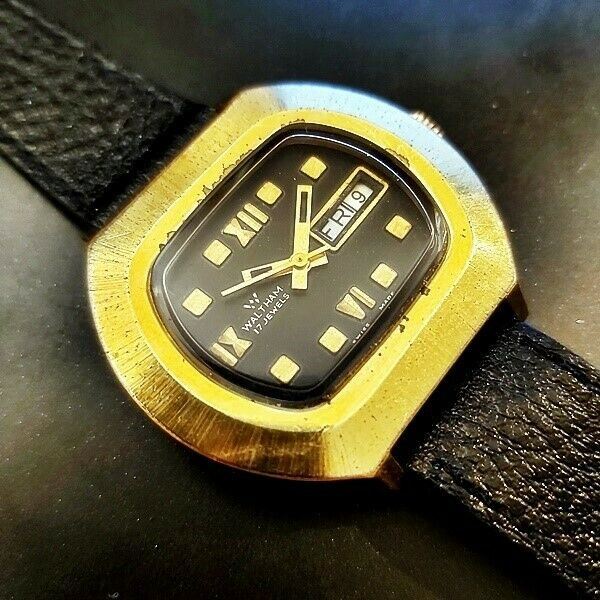 PROJECT FIX  VINTAGE WALTHAM R73 HAND WIND MENS GOLD DAY DATE WATCH