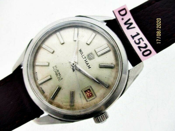 PROJECT FIX WALTHAM ROUND SS THICK LUGS MANUAL WIND DATE EU SHIP WATCH