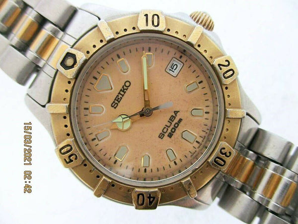 04' SEIKO 7N35 6050 MIDSIZE SCUBA SS DATE # 400001 DIVE QUARTZ SERVICED WATCH