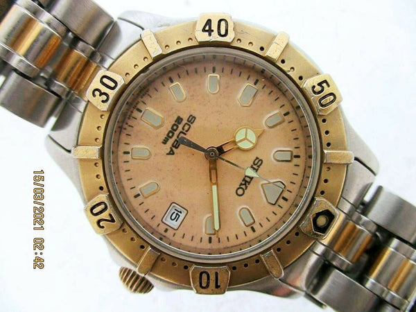 04' SEIKO 7N35 6050 MIDSIZE SCUBA SS DATE # 400001 DIVE QUARTZ SERVICED WATCH