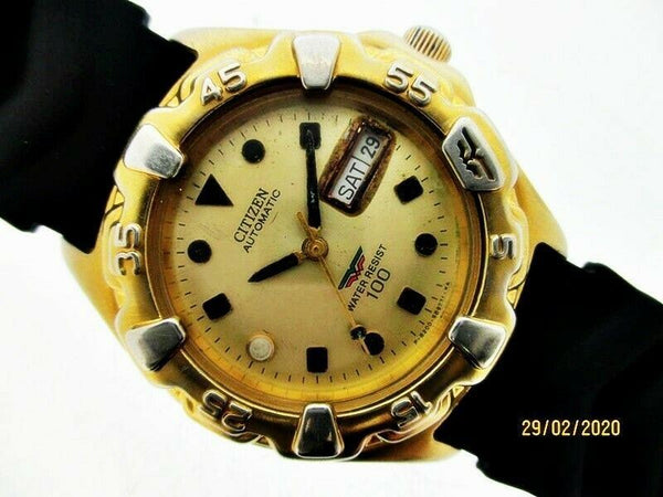 PROJECT FIX CITIZEN MIDSIZE SEE THRU BACK GOLD AUTO DAY DATE DW1225 WATCH