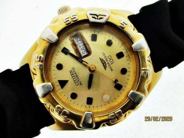 PROJECT FIX CITIZEN MIDSIZE SEE THRU BACK GOLD AUTO DAY DATE DW1225 WATCH
