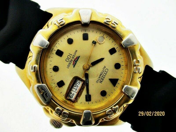 PROJECT FIX CITIZEN MIDSIZE SEE THRU BACK GOLD AUTO DAY DATE DW1225 WATCH
