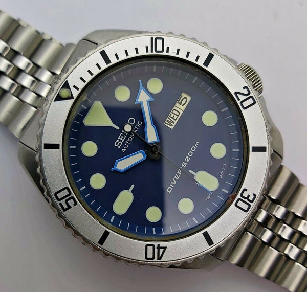 04' SEIKO 7S26 0020 SKX007 MENS BLUE SILVER DAY DATE 461541 EU SHIP SRVCD WATCH