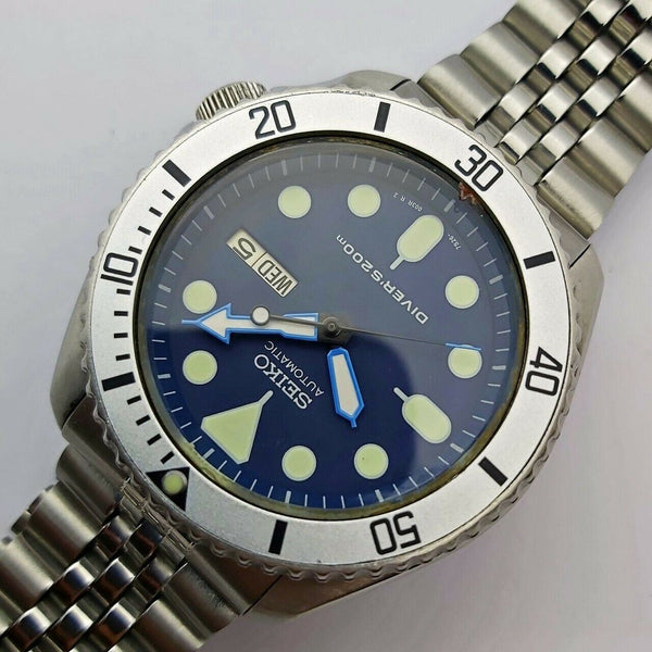 04' SEIKO 7S26 0020 SKX007 MENS BLUE SILVER DAY DATE 461541 EU SHIP SRVCD WATCH