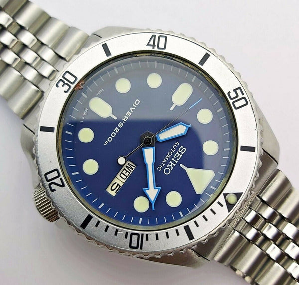 04' SEIKO 7S26 0020 SKX007 MENS BLUE SILVER DAY DATE 461541 EU SHIP SRVCD WATCH
