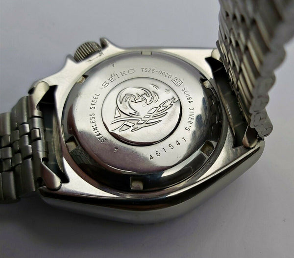 04' SEIKO 7S26 0020 SKX007 MENS BLUE SILVER DAY DATE 461541 EU SHIP SRVCD WATCH