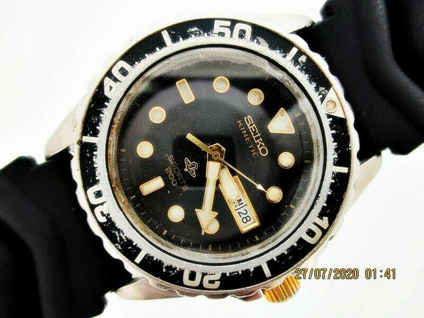 PROJECT TO FIX SEIKO BLACK 5M43 0A40 KINETIC 790157 SS MENS EU SHIP WATCH NR