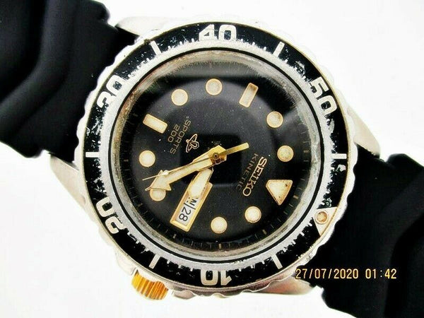 PROJECT TO FIX SEIKO BLACK 5M43 0A40 KINETIC 790157 SS MENS EU SHIP WATCH NR