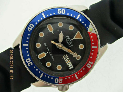 00' SEIKO 7S26 0030 AUTO MIDSIZED PEPSI DAY DATE 050881 EU SHIP SERVICED WATCH