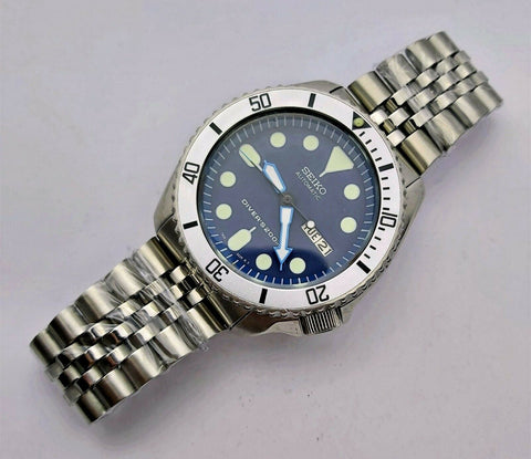 03' SEIKO 7S26 0020 SKX007 MENS BLUE SILVER DAY DATE 350788 EU SHIP SRVCD WATCH