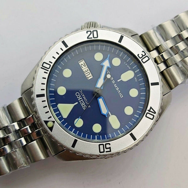 03' SEIKO 7S26 0020 SKX007 MENS BLUE SILVER DAY DATE 350788 EU SHIP SRVCD WATCH