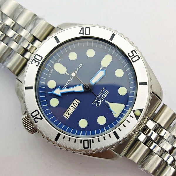 03' SEIKO 7S26 0020 SKX007 MENS BLUE SILVER DAY DATE 350788 EU SHIP SRVCD WATCH