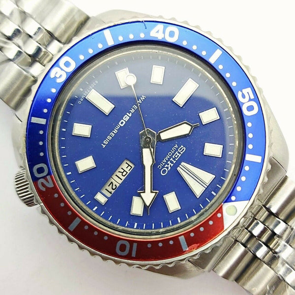 87' SEIKO 6309 7290 MENS DATE 782436 PEPSI BLUE SUPERLUME EU SHIP SERVCED WATCH