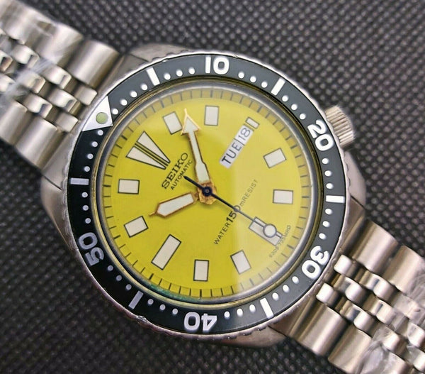 87' SEIKO 6309 7290 SS MENS DATE 720674 PEPSI YELLOW EU SHIP SERVICED WATCH NR