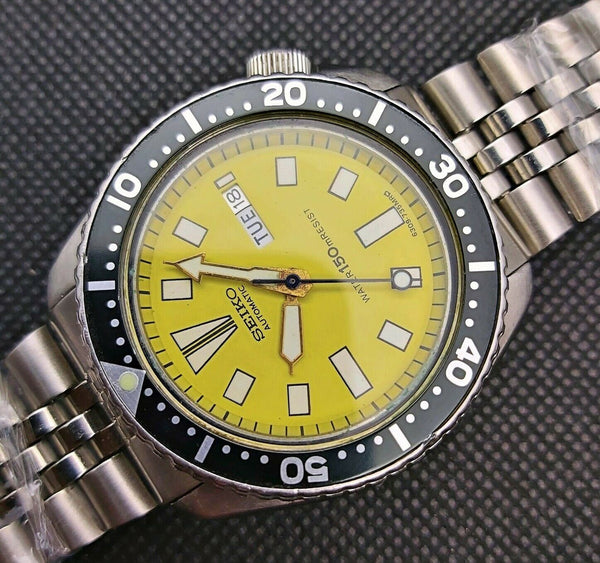 87' SEIKO 6309 7290 SS MENS DATE 720674 PEPSI YELLOW EU SHIP SERVICED WATCH NR
