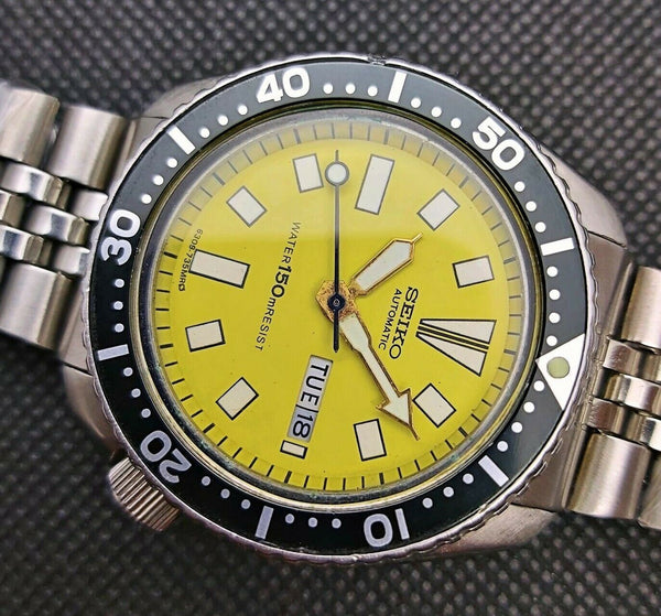 87' SEIKO 6309 7290 SS MENS DATE 720674 PEPSI YELLOW EU SHIP SERVICED WATCH NR