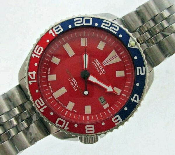 PROJECT TO FIX 92' SEIKO 7002 7000 SS MENS PADI DIVE 361110 RED PEPSI GMT WATCH