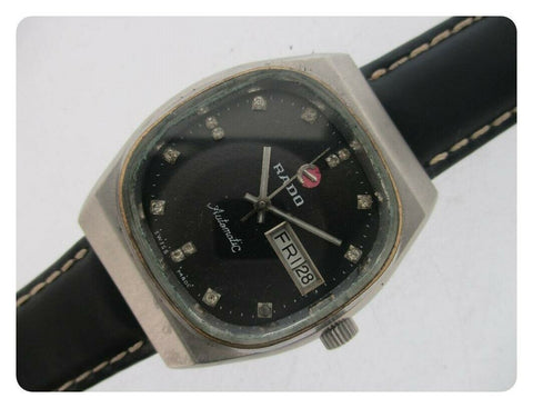PROJECT TO FIX RADO CUSHION SS HOODED LUGS DAY DATE EU SHIP MENS WATCH NR