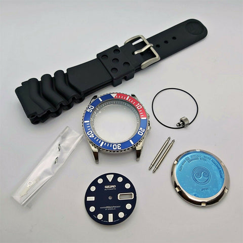 NEW AF SEIKO 7S26 0040 SKX031 PEPSI KIT CASE BEZEL GLASS CROWN STRAP DIAL HANDS
