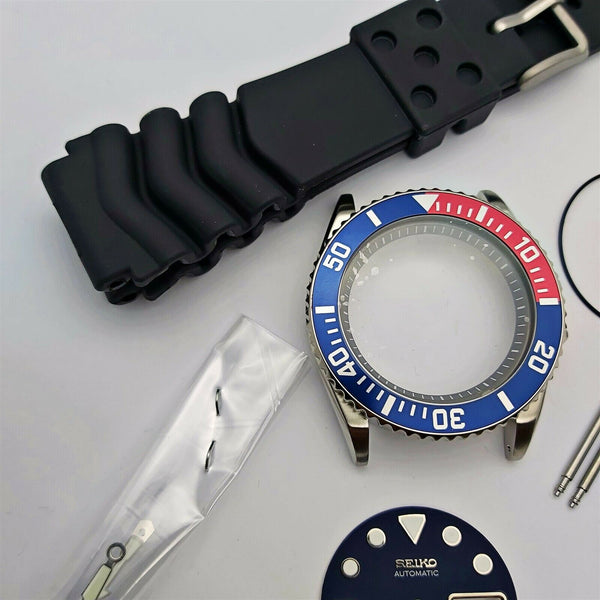 NEW AF SEIKO 7S26 0040 SKX031 PEPSI KIT CASE BEZEL GLASS CROWN STRAP DIAL HANDS