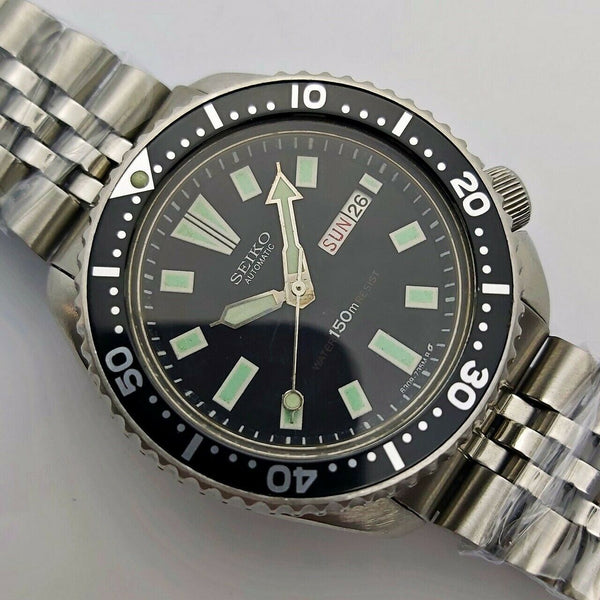 87' SEIKO 6309 7290 SS MENS DATE 760444 AUTOMATIC BLACK EU SHIP SERVICED WATCH