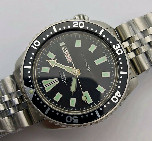 87' SEIKO 6309 7290 SS MENS DATE 760444 AUTOMATIC BLACK EU SHIP SERVICED WATCH