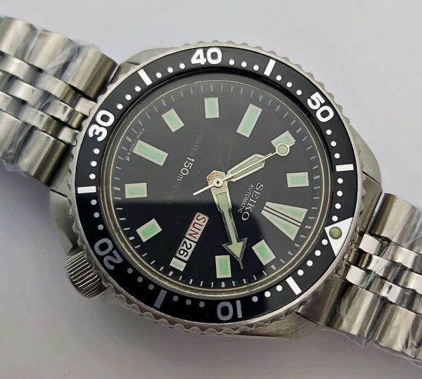 87' SEIKO 6309 7290 SS MENS DATE 760444 AUTOMATIC BLACK EU SHIP SERVICED WATCH