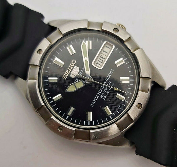 01' SEIKO 7S36 0200 AUTOMATIC SS DAY DATE MIDSIZE 141671 EU SHIP SERVICED WATCH