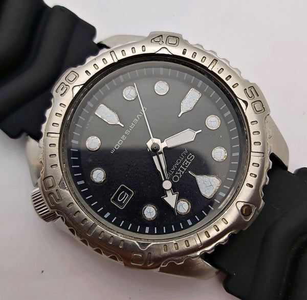 2000 SEIKO 7002 7020 SCHWARZ AUTOMATIK 010297 HERRENUHR MIT DATUM WARTUNG...